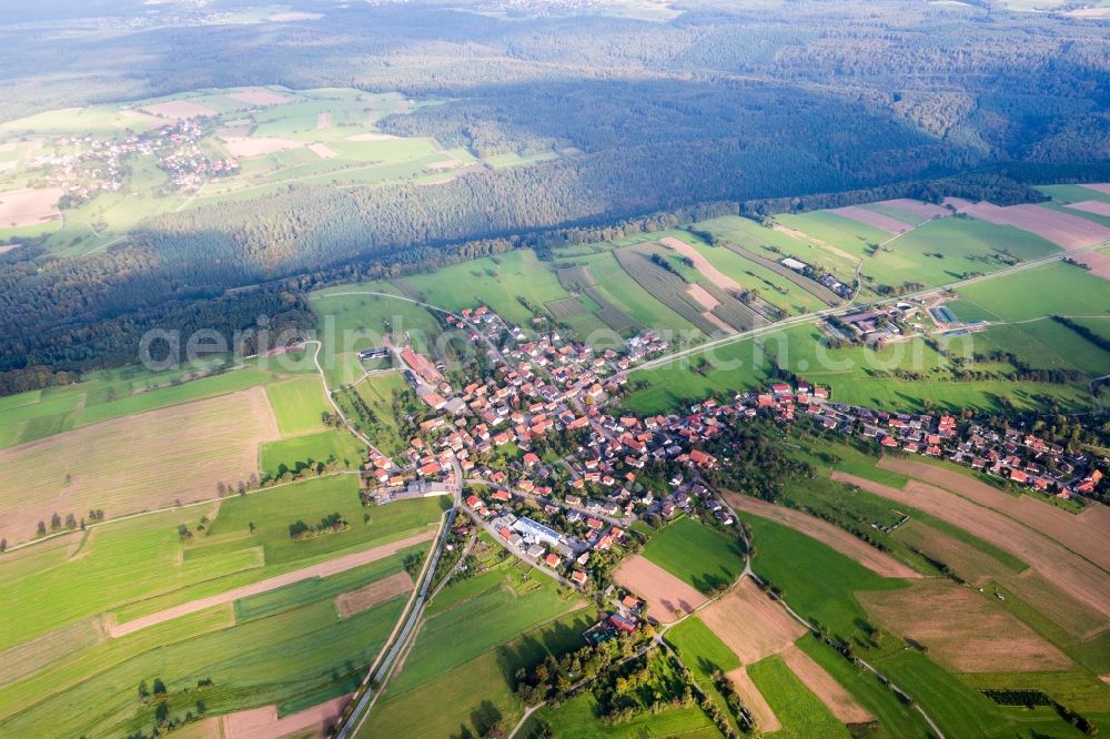 Aerial image Schollbrunn - Village - view on the edge of agricultural fields and farmland in Schollbrunn in the state Baden-Wurttemberg, Germany