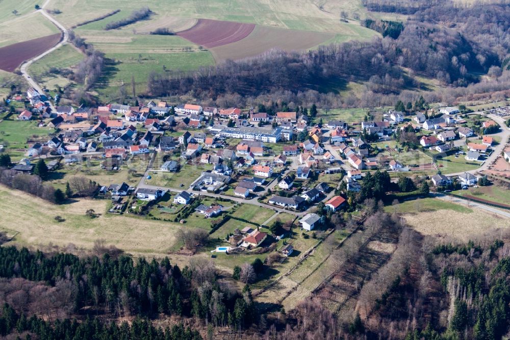 Aerial image Schweix - Village - view on the edge of agricultural fields and farmland in Schweix in the state Rhineland-Palatinate, Germany