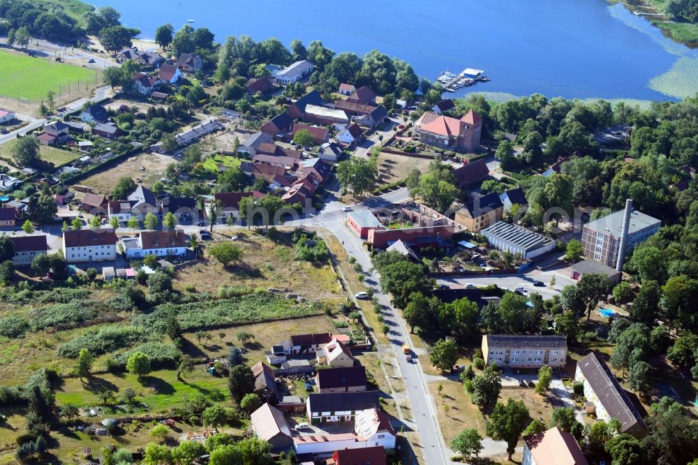 Seeblick from above - Village - view on the edge of agricultural fields and farmland in Seeblick in the state Brandenburg, Germany