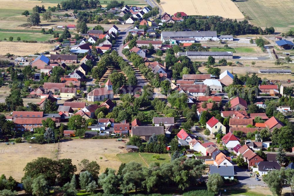 Aerial image Semlin - Village - view on the edge of agricultural fields and farmland in Semlin in the state Brandenburg, Germany