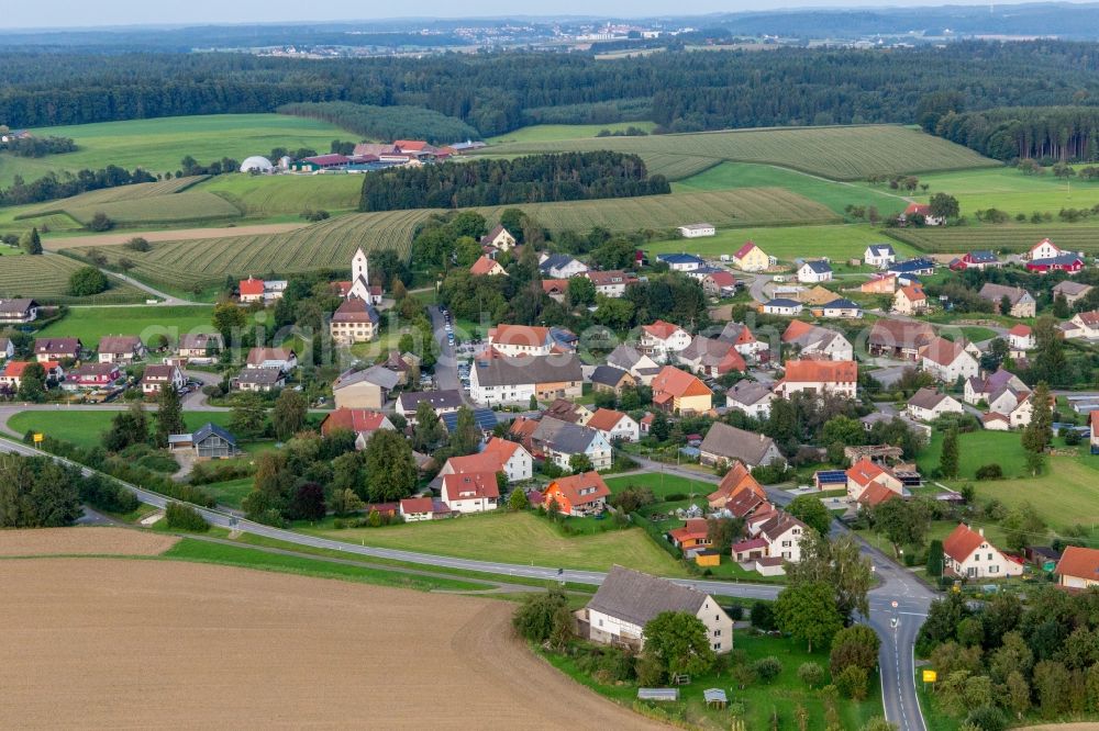 Aerial image Sentenhart - Village - view on the edge of agricultural fields and farmland in Sentenhart in the state Baden-Wurttemberg, Germany