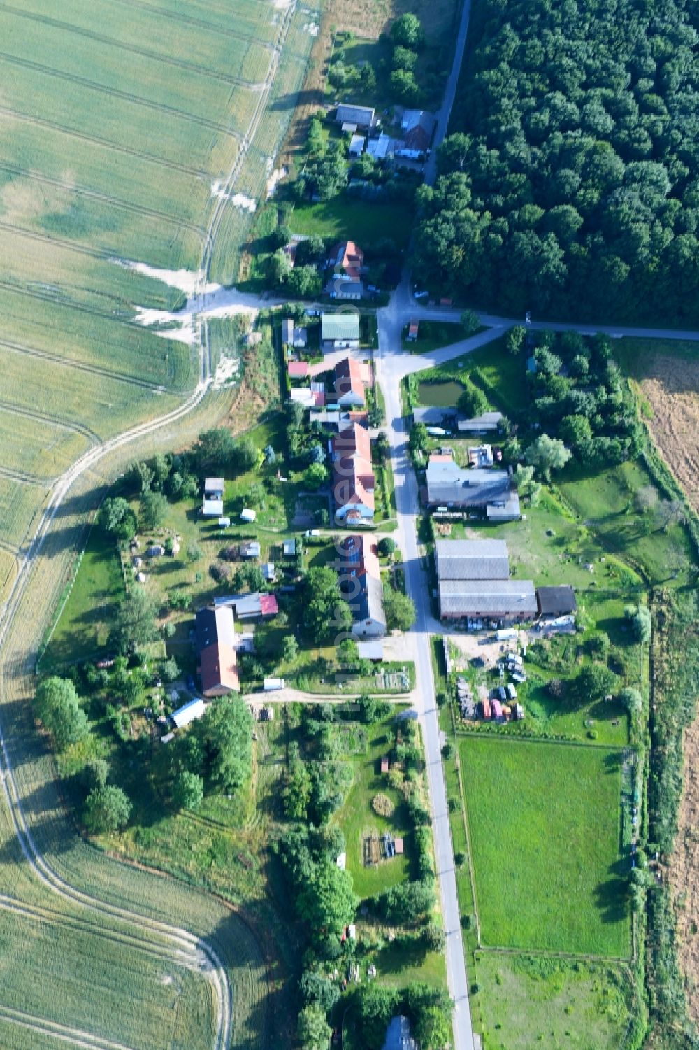 Sommersdorf from above - Village - view on the edge of agricultural fields and farmland in Sommersdorf in the state Mecklenburg - Western Pomerania, Germany