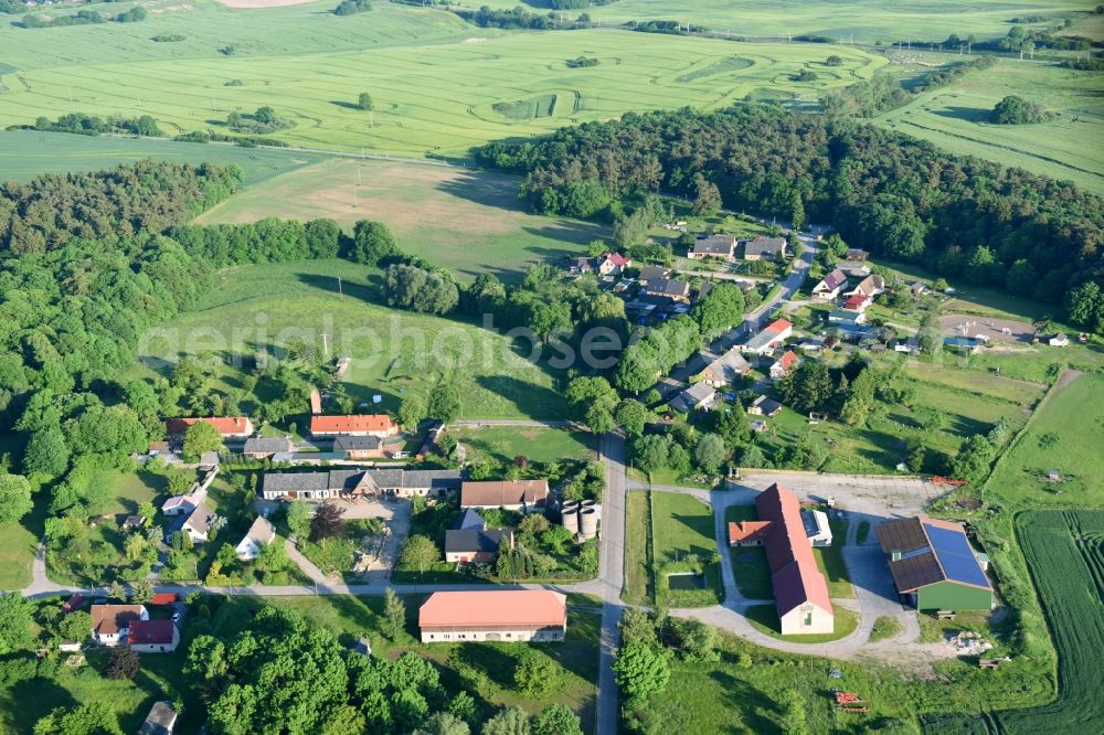 Aerial image Sophienhof - Village - view on the edge of agricultural fields and farmland in Sophienhof in the state Mecklenburg - Western Pomerania, Germany