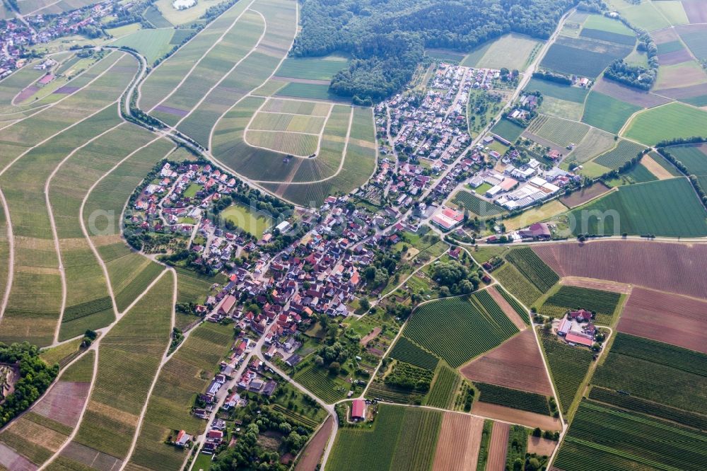 Stockheim from the bird's eye view: Village - view on the edge of agricultural fields and farmland in Stockheim in the state Baden-Wurttemberg, Germany