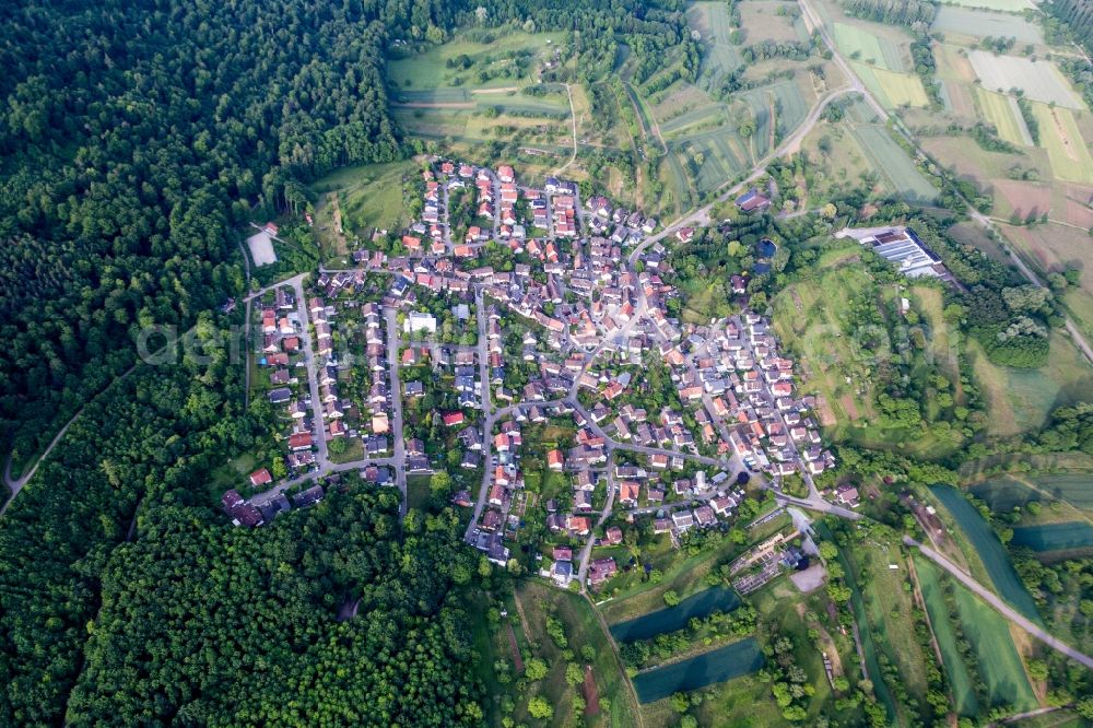 Sulzbach from the bird's eye view: Village - view on the edge of agricultural fields and farmland in Sulzbach in the state Baden-Wurttemberg, Germany