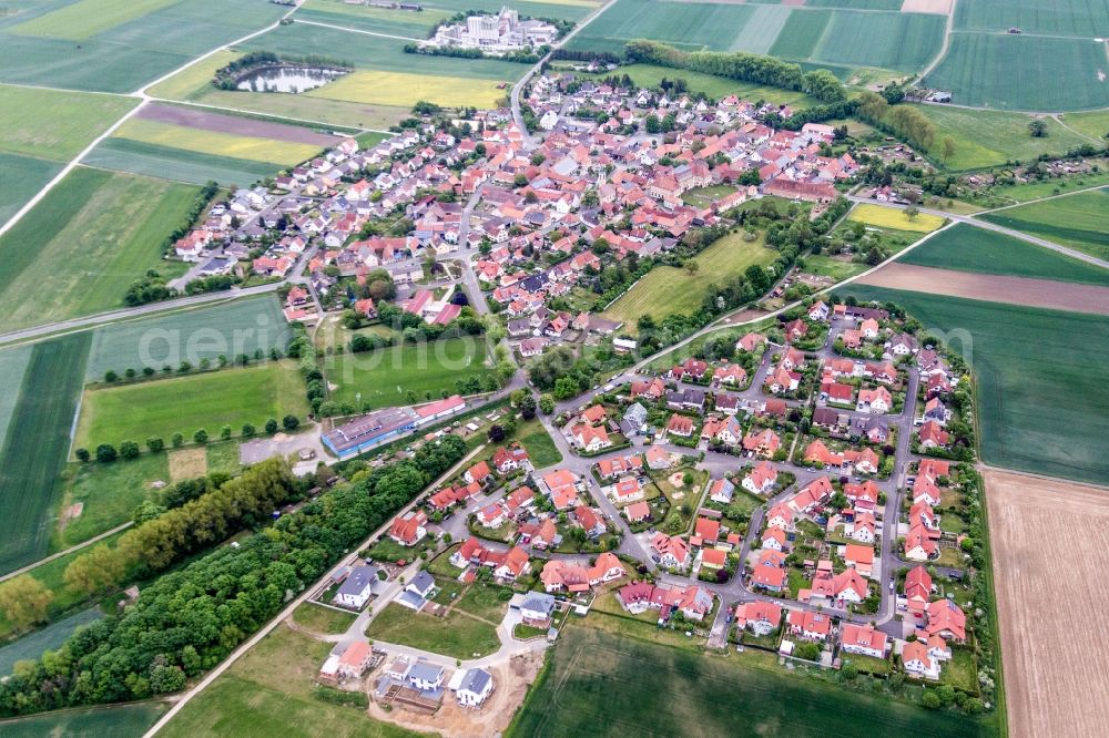 Aerial image Sulzheim - Village - view on the edge of agricultural fields and farmland in Sulzheim in the state Bavaria, Germany