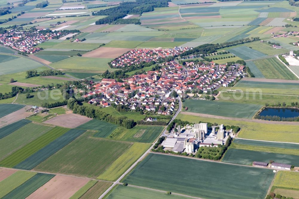 Sulzheim from the bird's eye view: Village - view on the edge of agricultural fields and farmland in Sulzheim in the state Bavaria, Germany