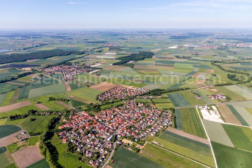 Aerial image Sulzheim - Village - view on the edge of agricultural fields and farmland in Sulzheim in the state Bavaria, Germany