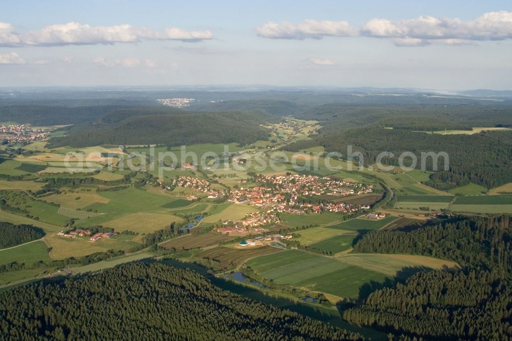 Talheim from the bird's eye view: Village - view on the edge of agricultural fields and farmland in Talheim in the state Baden-Wurttemberg, Germany