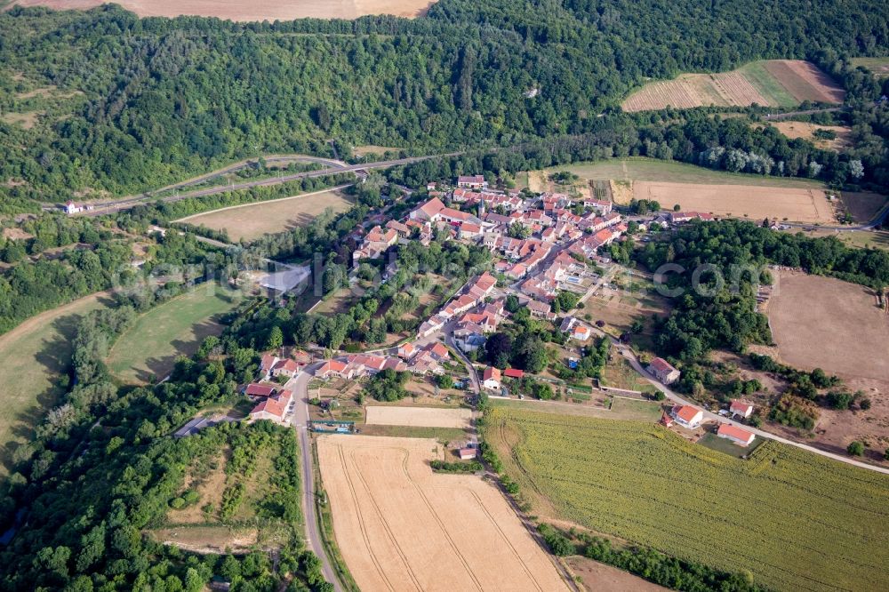 Jaulny from above - Village - view on the edge of agricultural fields and farmland in Jaulny in Grand Est, France