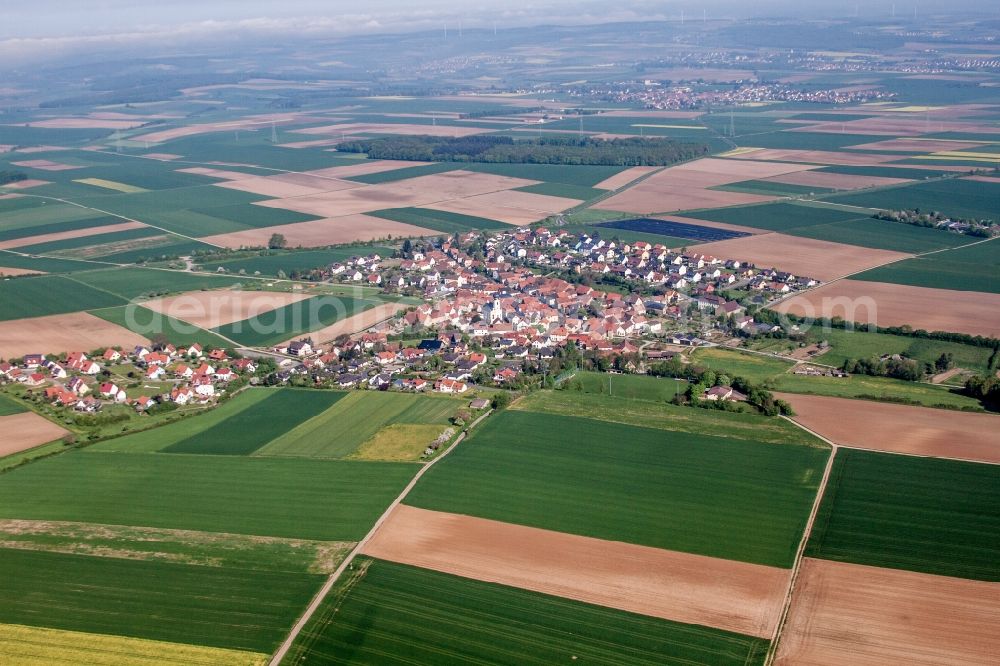 Aerial photograph Theilheim - Village - view on the edge of agricultural fields and farmland in Theilheim in the state Bavaria, Germany