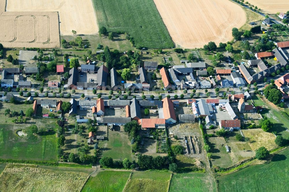 Thielbeer from the bird's eye view: Village - view on the edge of agricultural fields and farmland in Thielbeer in the state Saxony-Anhalt, Germany