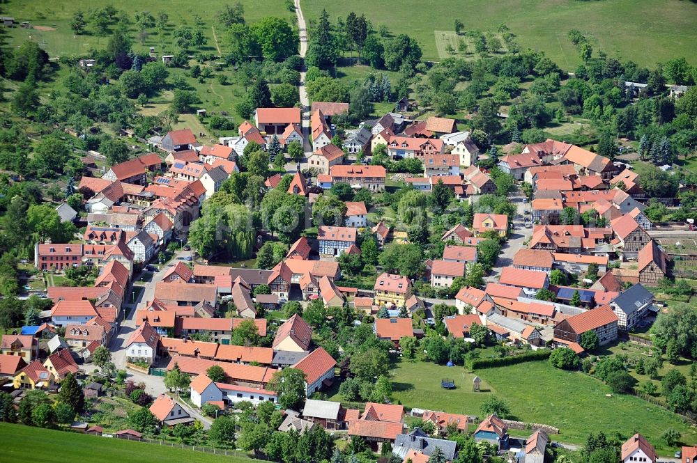 Tiefengruben from above - Village - view on the edge of agricultural fields and farmland in Tiefengruben in the state Thuringia, Germany