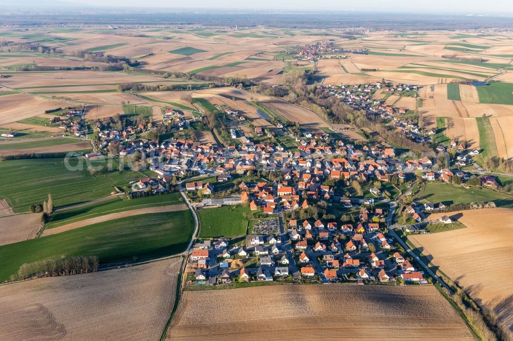 Trimbach from above - Village - view on the edge of agricultural fields and farmland in Trimbach in Grand Est, France