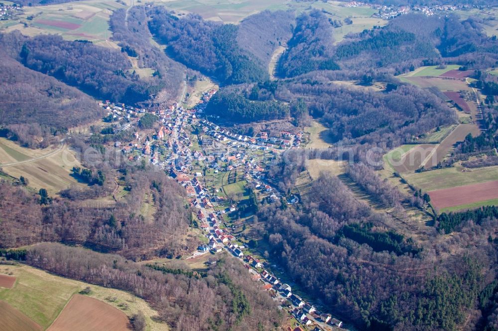 Aerial photograph Trulben - Village - view on the edge of agricultural fields and farmland in Trulben in the state Rhineland-Palatinate, Germany