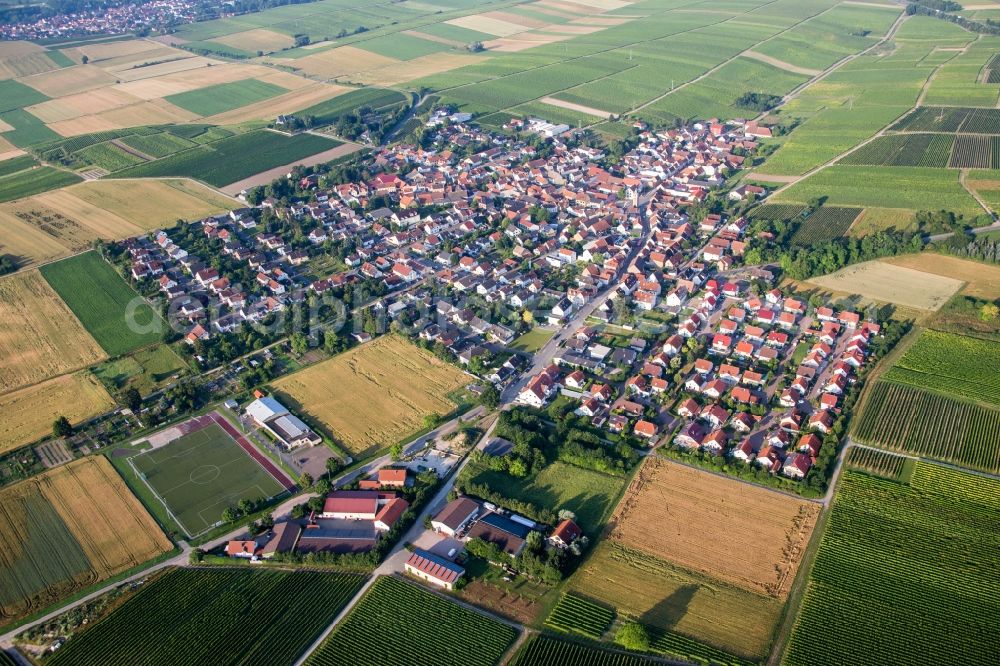 Aerial photograph Udenheim - Village - view on the edge of agricultural fields and farmland in Udenheim in the state Rhineland-Palatinate, Germany