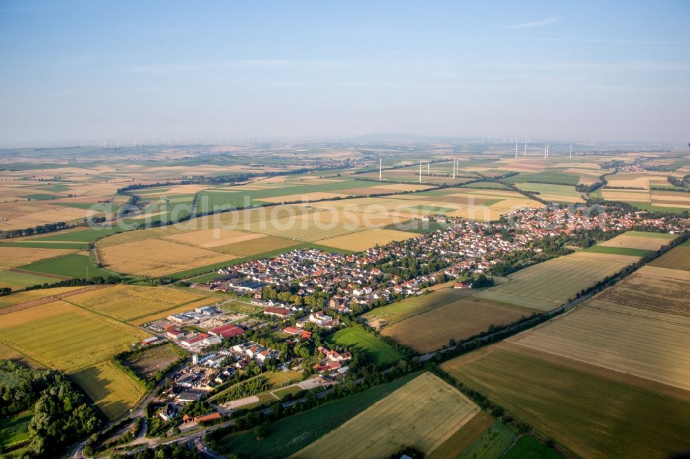 Undenheim from the bird's eye view: Village - view on the edge of agricultural fields and farmland in Undenheim in the state Rhineland-Palatinate, Germany