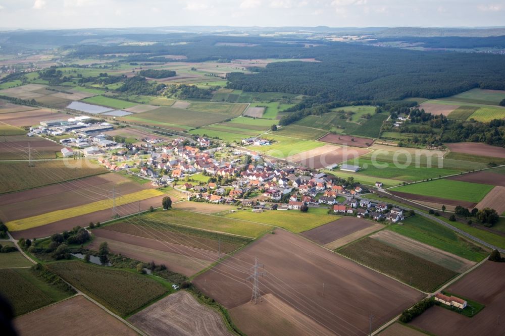 Aerial image Unterhaid - Village - view on the edge of agricultural fields and farmland in Unterhaid in the state Bavaria, Germany