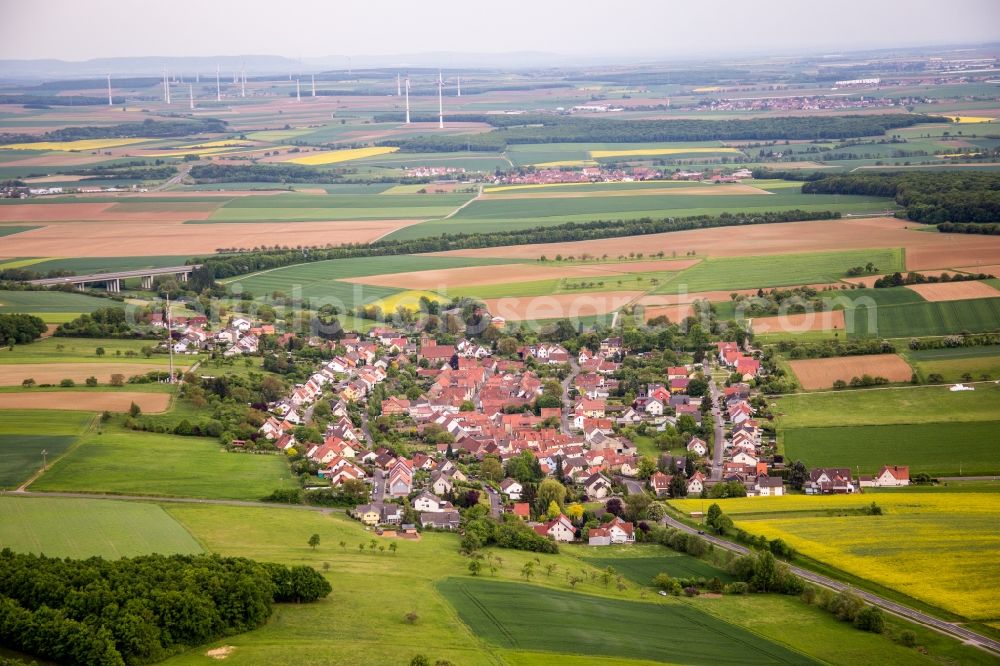 Vasbühl from above - Village - view on the edge of agricultural fields and farmland in Vasbuehl in the state Bavaria, Germany