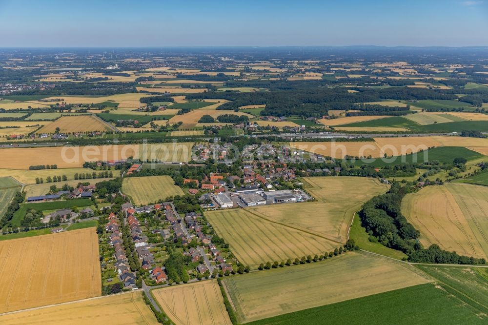 Vellern from the bird's eye view: Village - view on the edge of agricultural fields and farmland in Vellern in the state North Rhine-Westphalia, Germany