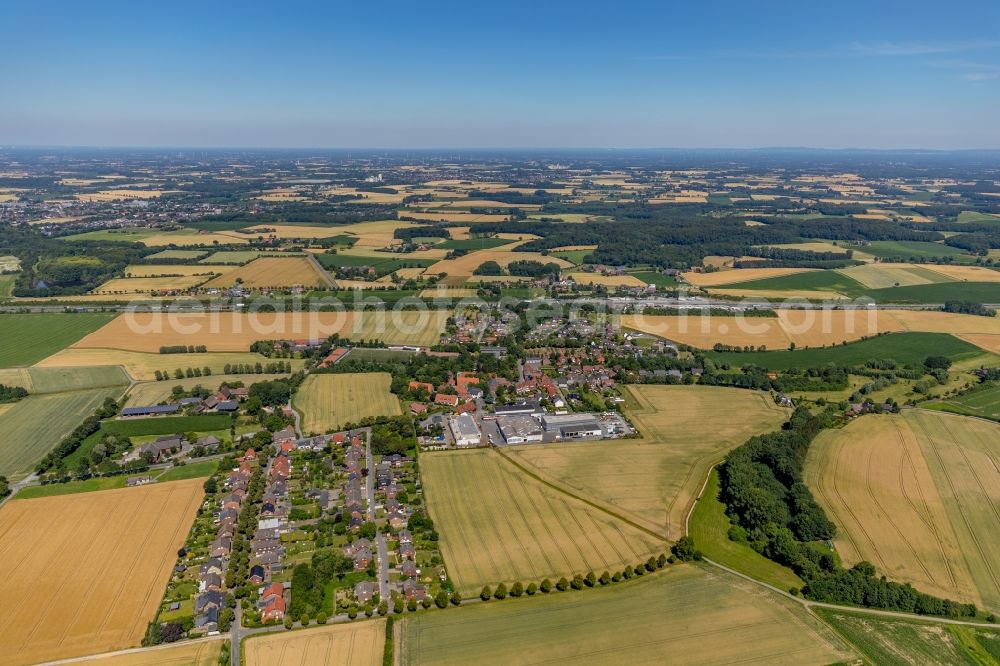 Aerial image Vellern - Village - view on the edge of agricultural fields and farmland in Vellern in the state North Rhine-Westphalia, Germany