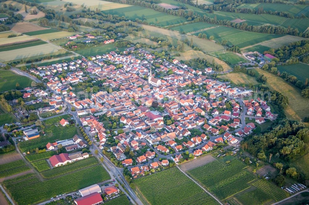 Aerial photograph Venningen - Village - view on the edge of agricultural fields and farmland in Venningen in the state Rhineland-Palatinate, Germany