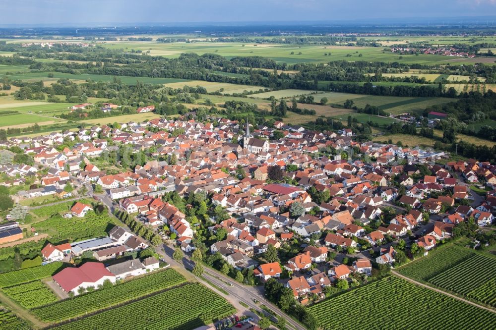 Aerial image Venningen - Village - view on the edge of agricultural fields and farmland in Venningen in the state Rhineland-Palatinate, Germany