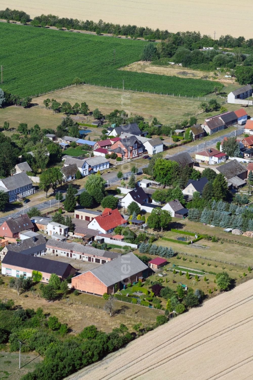 Vietzen from above - Village - view on the edge of agricultural fields and farmland in Vietzen in the state Saxony-Anhalt, Germany