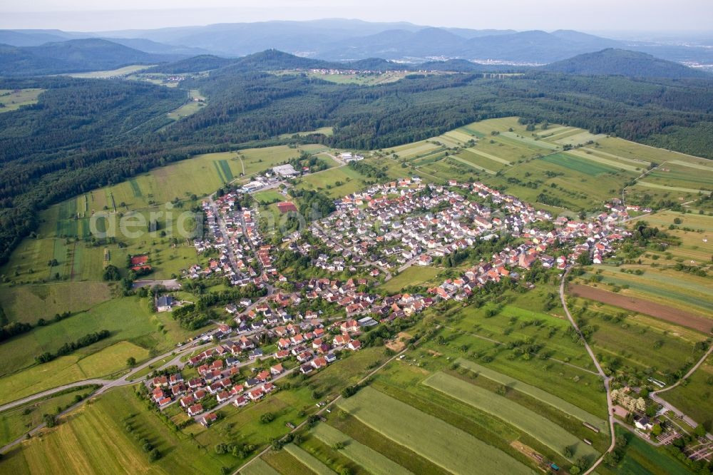 Völkersbach from above - Village - view on the edge of agricultural fields and farmland in Voelkersbach in the state Baden-Wurttemberg, Germany