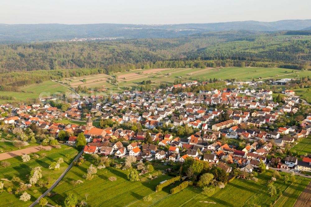 Völkersbach from above - Village - view on the edge of agricultural fields and farmland in Voelkersbach in the state Baden-Wurttemberg, Germany