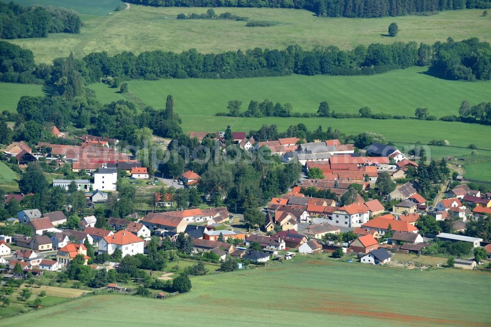 Vstis - Stich from the bird's eye view: Village - view on the edge of agricultural fields and farmland in Vstis - Stich in Plzensky kraj - Pilsner Region - Boehmen, Czech Republic