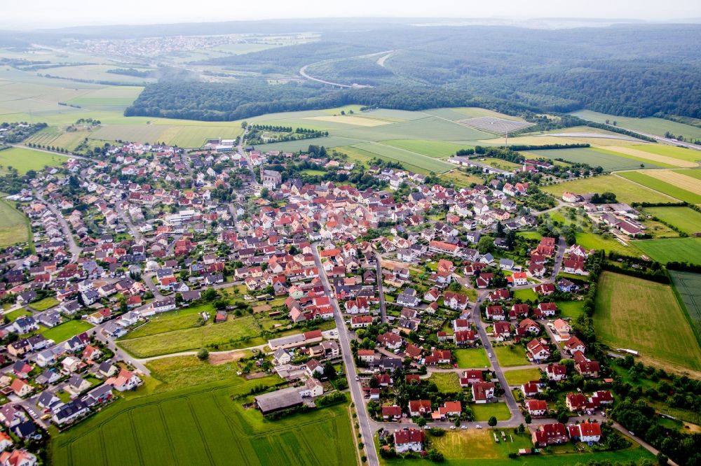 Waldbrunn from above - Village - view on the edge of agricultural fields and farmland in Waldbrunn in the state Bavaria, Germany