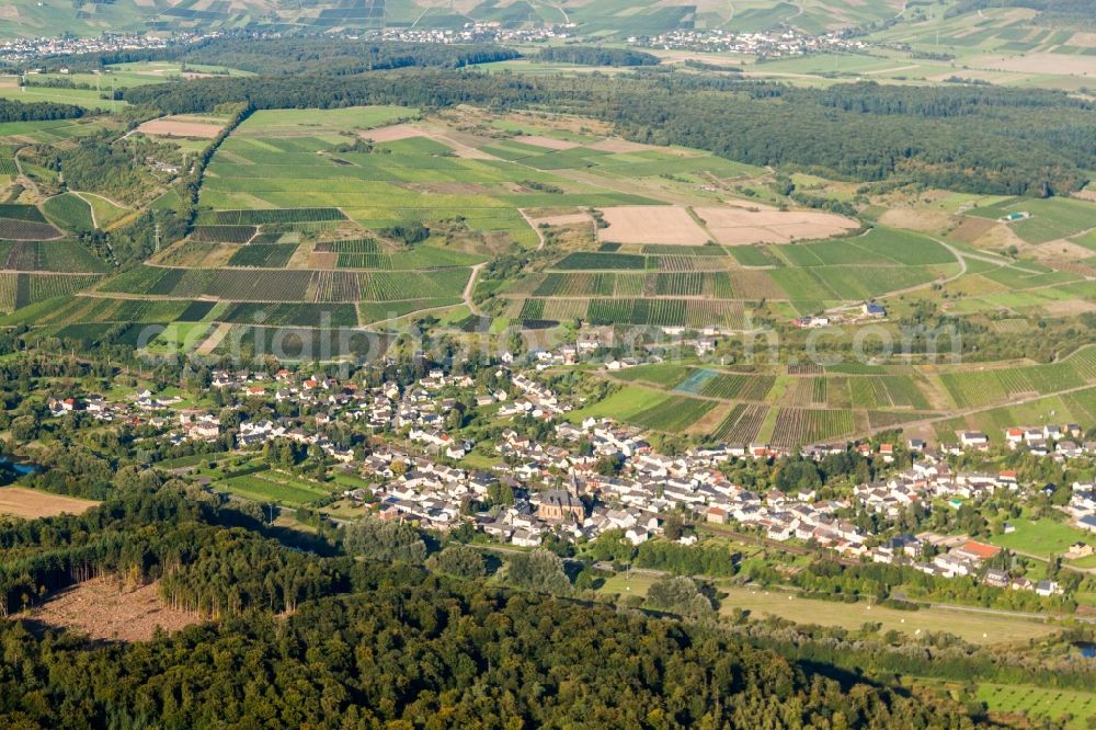 Aerial image Wawern - Village - view on the edge of agricultural fields and farmland in Wawern in the state Rhineland-Palatinate, Germany