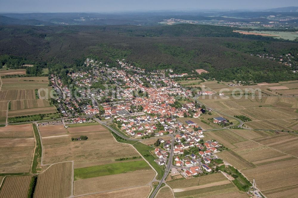 Weisenheim am Berg from above - Village - view on the edge of agricultural fields and farmland in Weisenheim am Berg in the state Rhineland-Palatinate, Germany