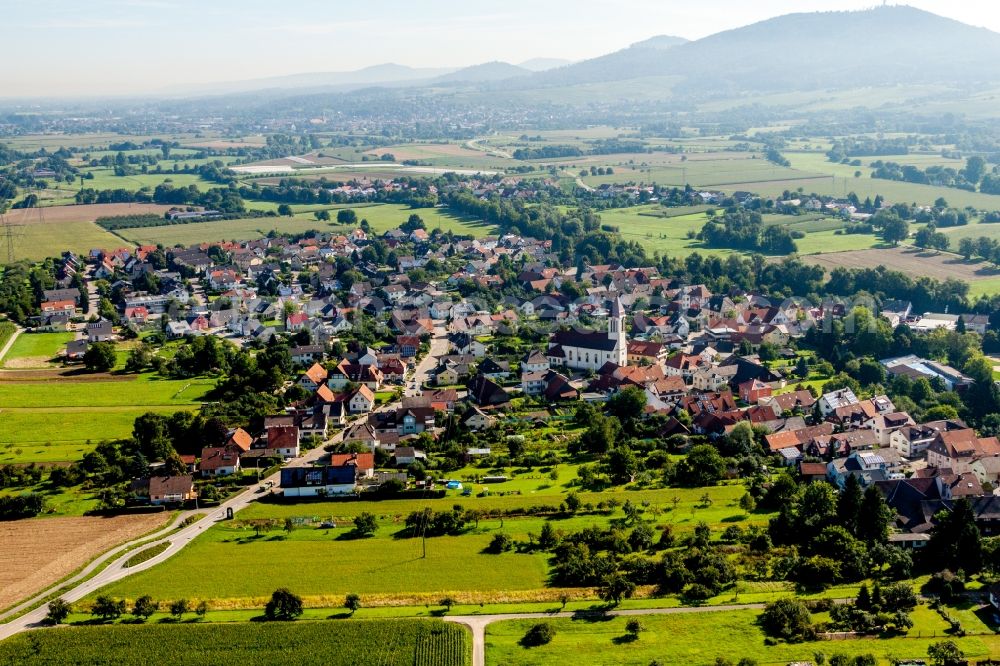 Weitenung from the bird's eye view: Village - view on the edge of agricultural fields and farmland in Weitenung in the state Baden-Wurttemberg, Germany