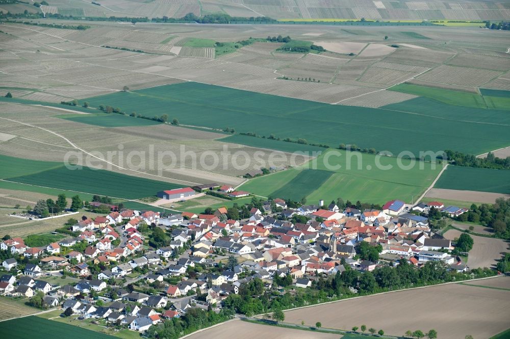 Welgesheim from above - Village - view on the edge of agricultural fields and farmland in Welgesheim in the state Rhineland-Palatinate, Germany