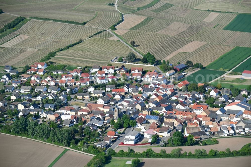 Aerial image Welgesheim - Village - view on the edge of agricultural fields and farmland in Welgesheim in the state Rhineland-Palatinate, Germany