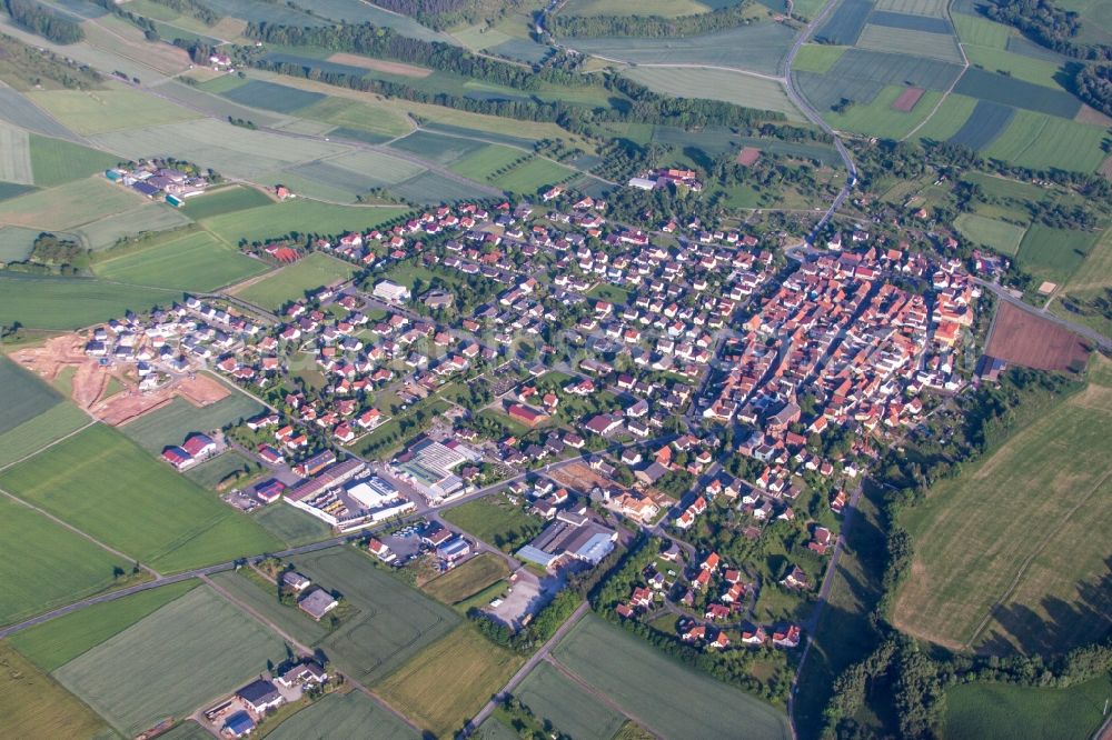 Aerial photograph Werbach - Village - view on the edge of agricultural fields and farmland in Werbach in the state Baden-Wurttemberg, Germany