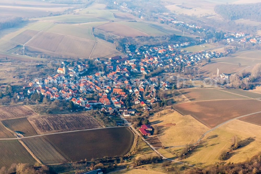 Aerial image Wiebelsbach - Village - view on the edge of agricultural fields and farmland in Wiebelsbach in the state Hesse, Germany