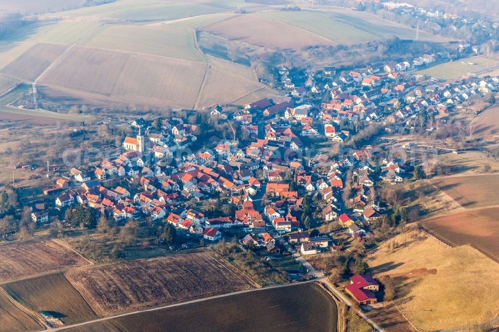 Aerial photograph Wiebelsbach - Village - view on the edge of agricultural fields and farmland in Wiebelsbach in the state Hesse, Germany