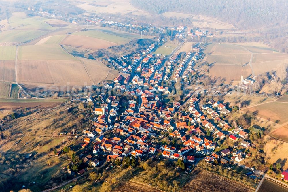 Wiebelsbach from above - Village - view on the edge of agricultural fields and farmland in Wiebelsbach in the state Hesse, Germany