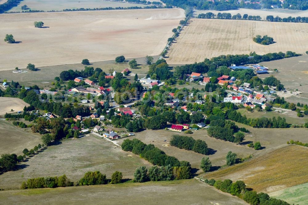 Wilmersdorf from above - Village - view on the edge of agricultural fields and farmland in Wilmersdorf in the state Brandenburg, Germany