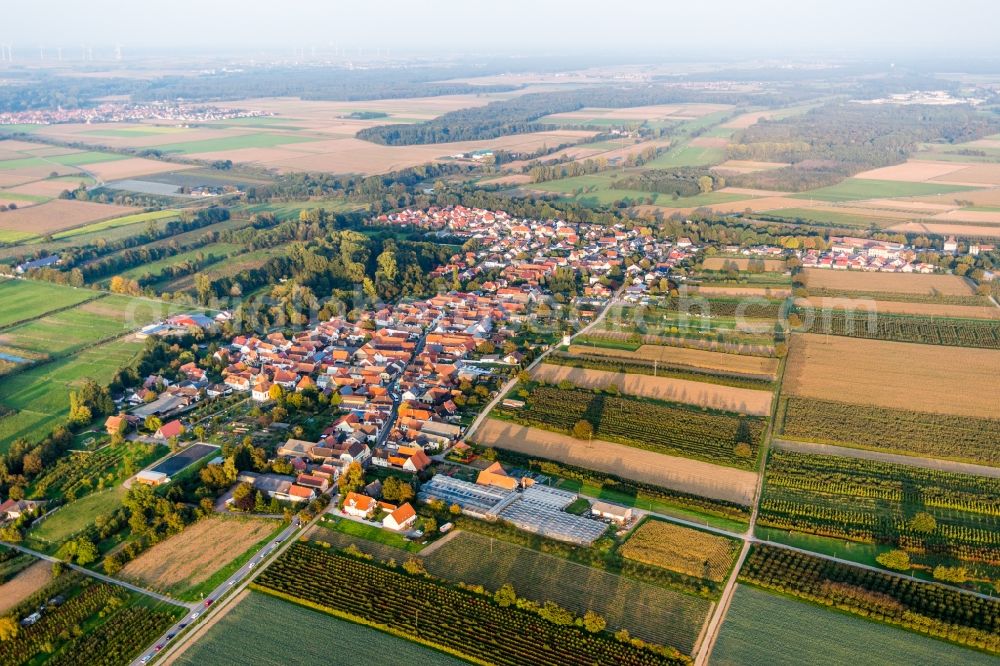 Winden from above - Village - view on the edge of agricultural fields and farmland in Winden in the state Rhineland-Palatinate, Germany