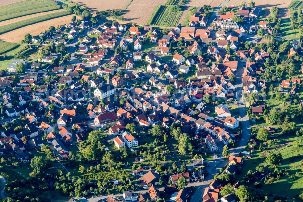 Winzerhausen from above - Village - view on the edge of agricultural fields and farmland in Winzerhausen in the state Baden-Wurttemberg, Germany