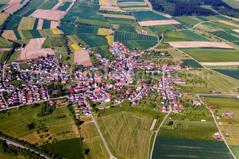 Wittershausen from the bird's eye view: Village - view on the edge of agricultural fields and farmland in Wittershausen in the state Baden-Wurttemberg, Germany