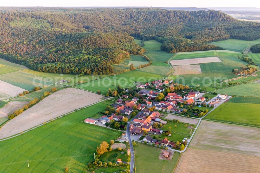 Wohnau from above - Village - view on the edge of agricultural fields and farmland in Wohnau in the state Bavaria, Germany