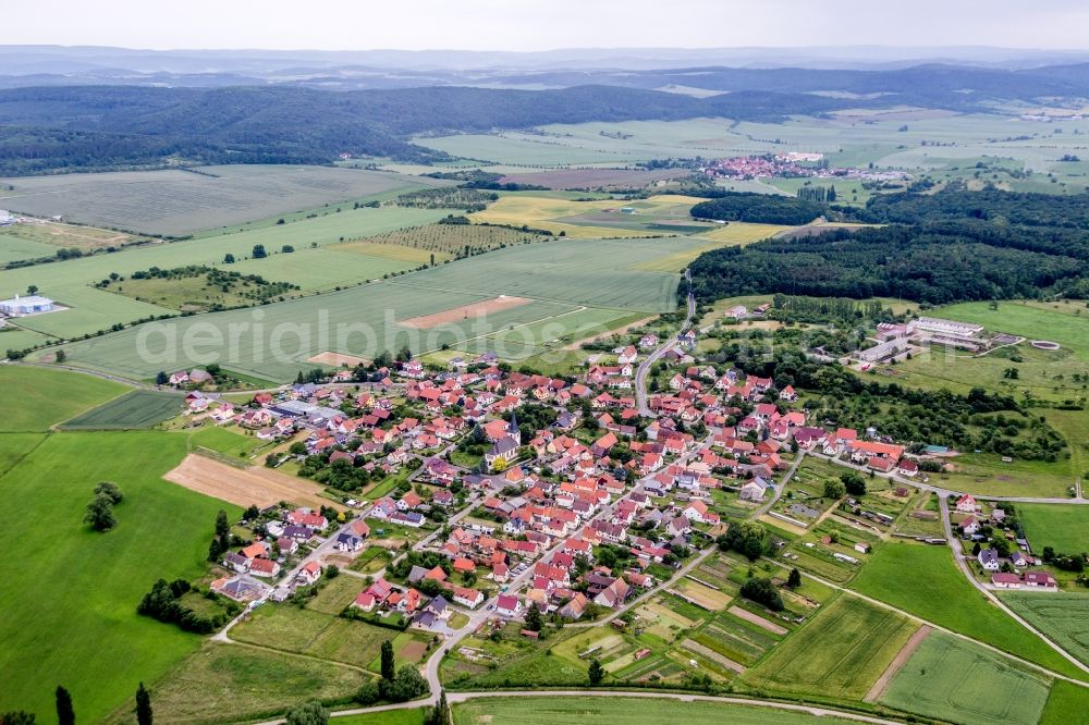 Aerial image Wolfmannshausen - Village - view on the edge of agricultural fields and farmland in Wolfmannshausen in the state Thuringia, Germany