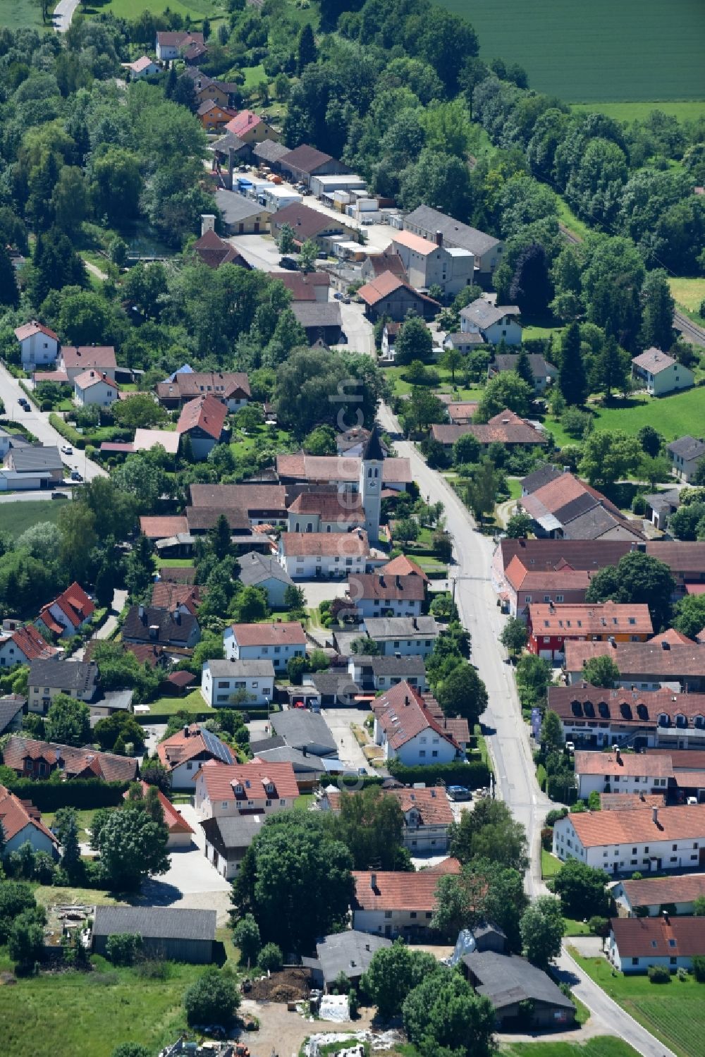 Aerial image Wifling - Village - view on the edge of agricultural fields and farmland in Woerth in the state Bavaria, Germany