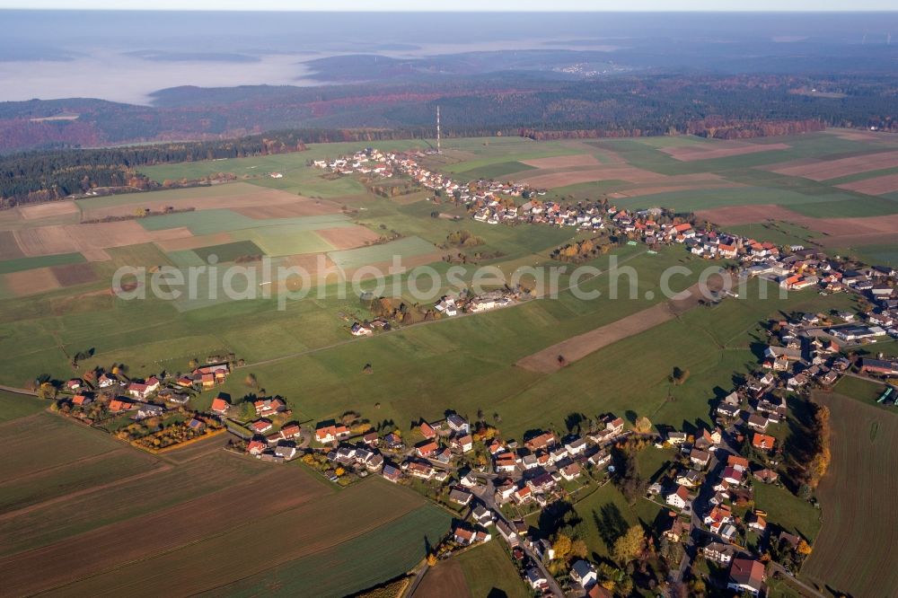 Aerial image Würzberg - Village - view on the edge of agricultural fields and farmland in Wuerzberg in the state Hesse, Germany