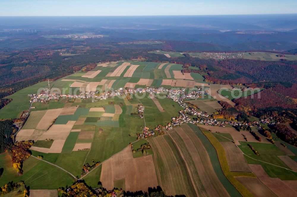 Aerial photograph Würzberg - Village - view on the edge of agricultural fields and farmland in Wuerzberg in the state Hesse, Germany